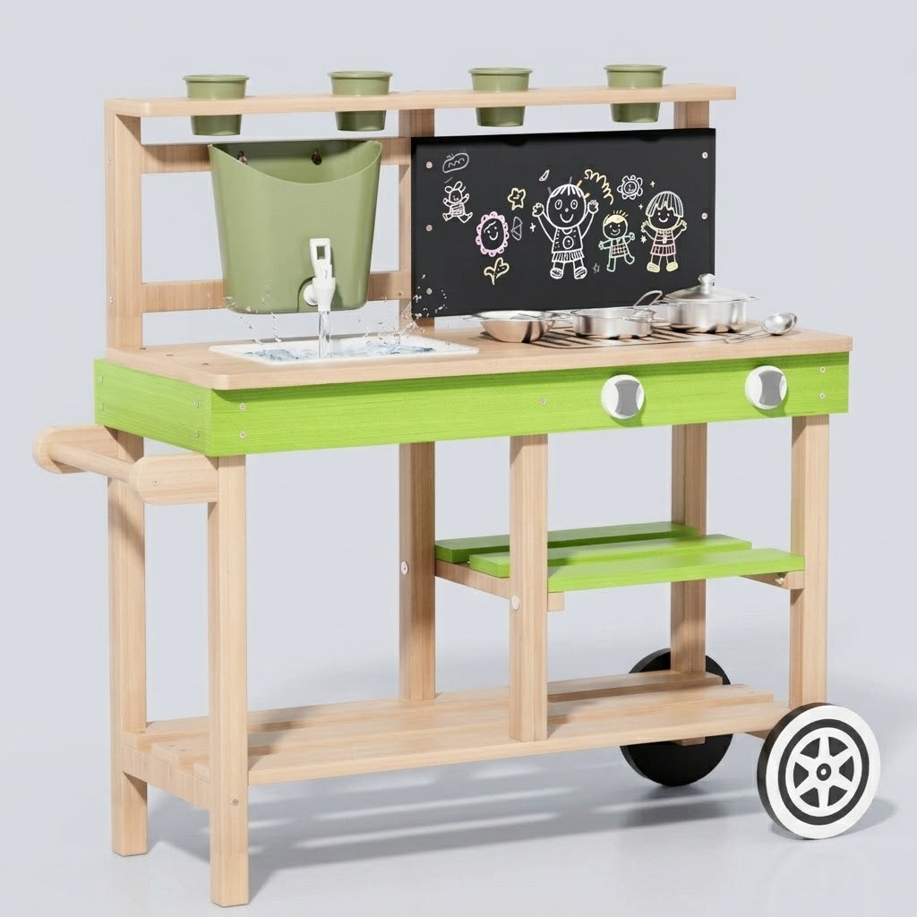 Outdoor-Matschküche aus Holz mit Wasserhahn