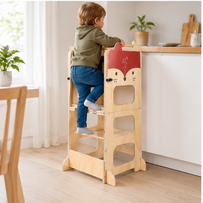 3-in-1 Montessori-Lernturm aus Holz