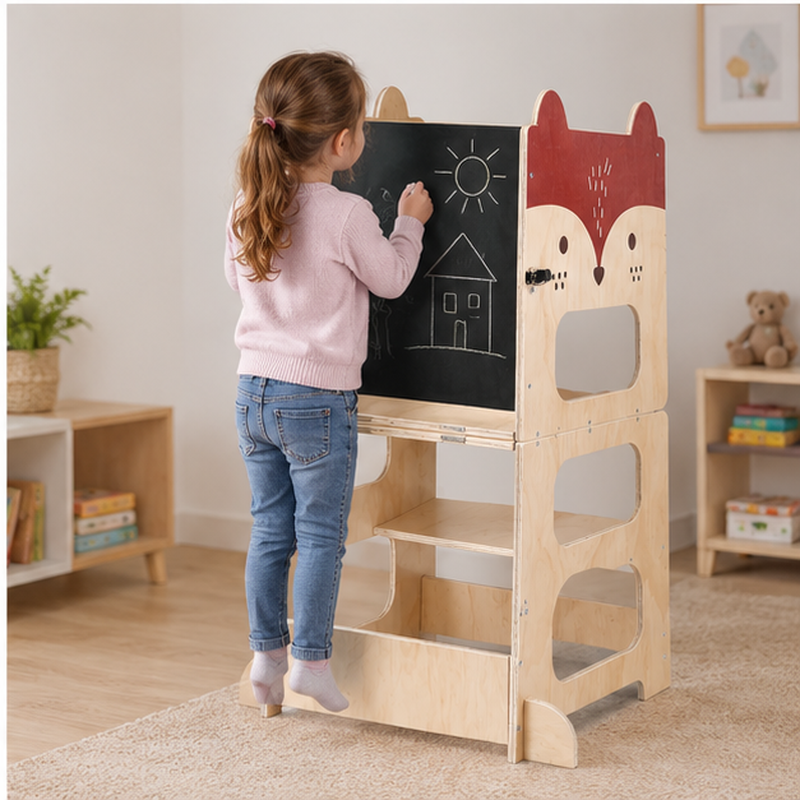 3-in-1 Montessori-Lernturm aus Holz