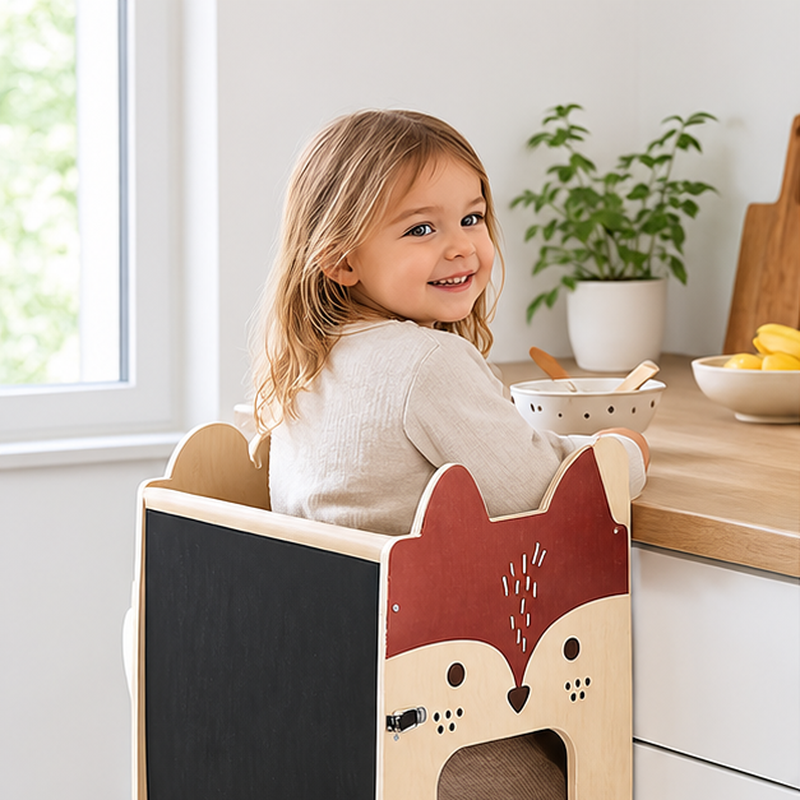 3-in-1 Montessori-Lernturm aus Holz