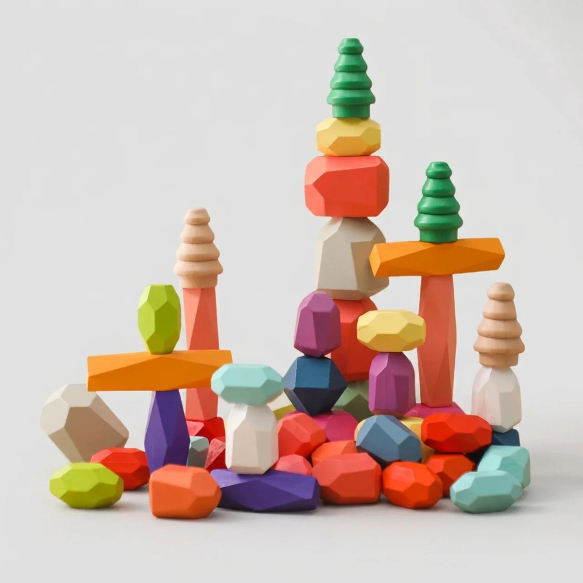 48-teilige Regenbogen-Balancesteine aus Holz