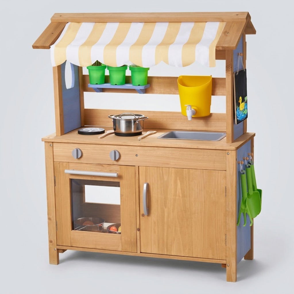 Matschküche mit Sonnendach aus Holz