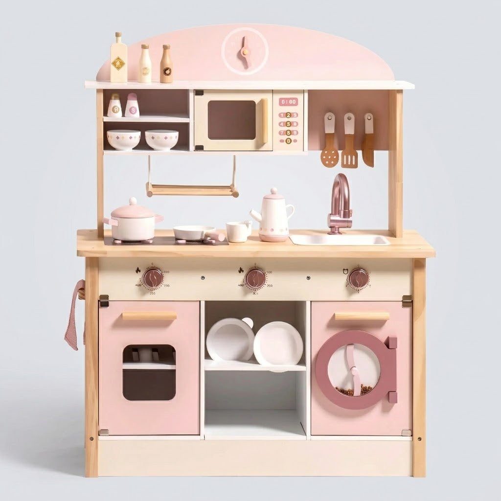 Rosa Holz-Spielküchen-Serie