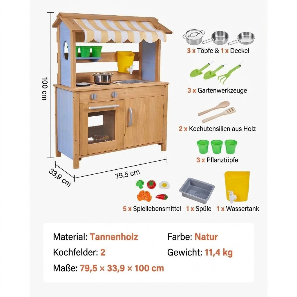 Matschküche mit Sonnendach aus Holz