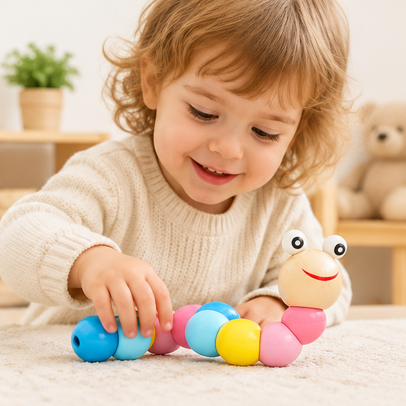 Bunte Holz-Drehraupe für Kinder