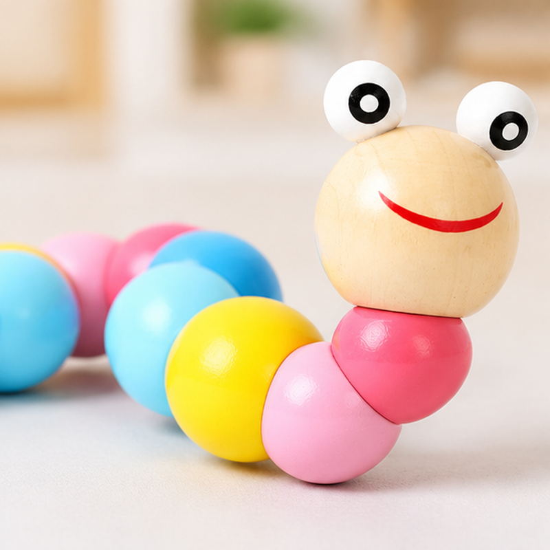 Bunte Holz-Drehraupe für Kinder