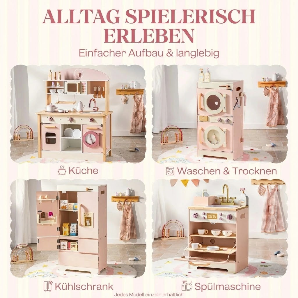 Rosa Holz-Spielküchen-Serie