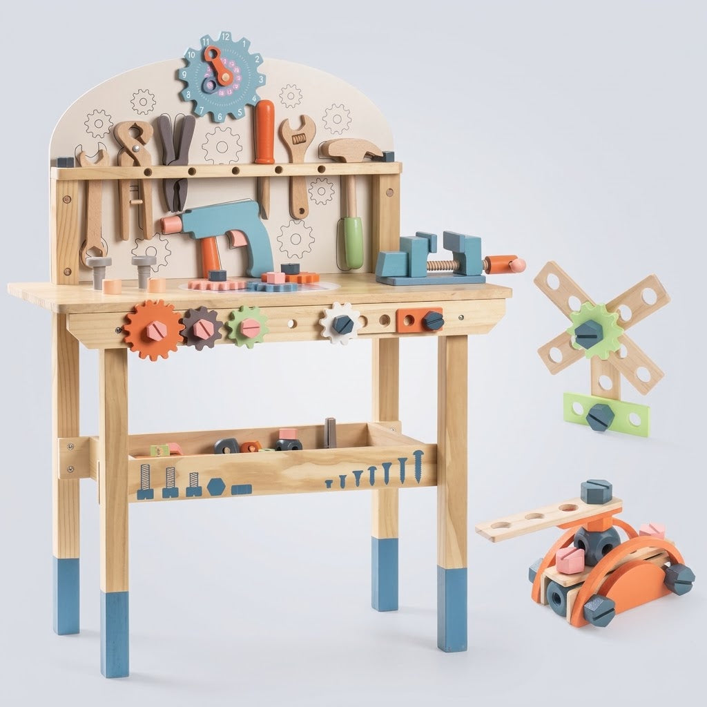 Holz-Werkbank für Kinder mit Werkzeug