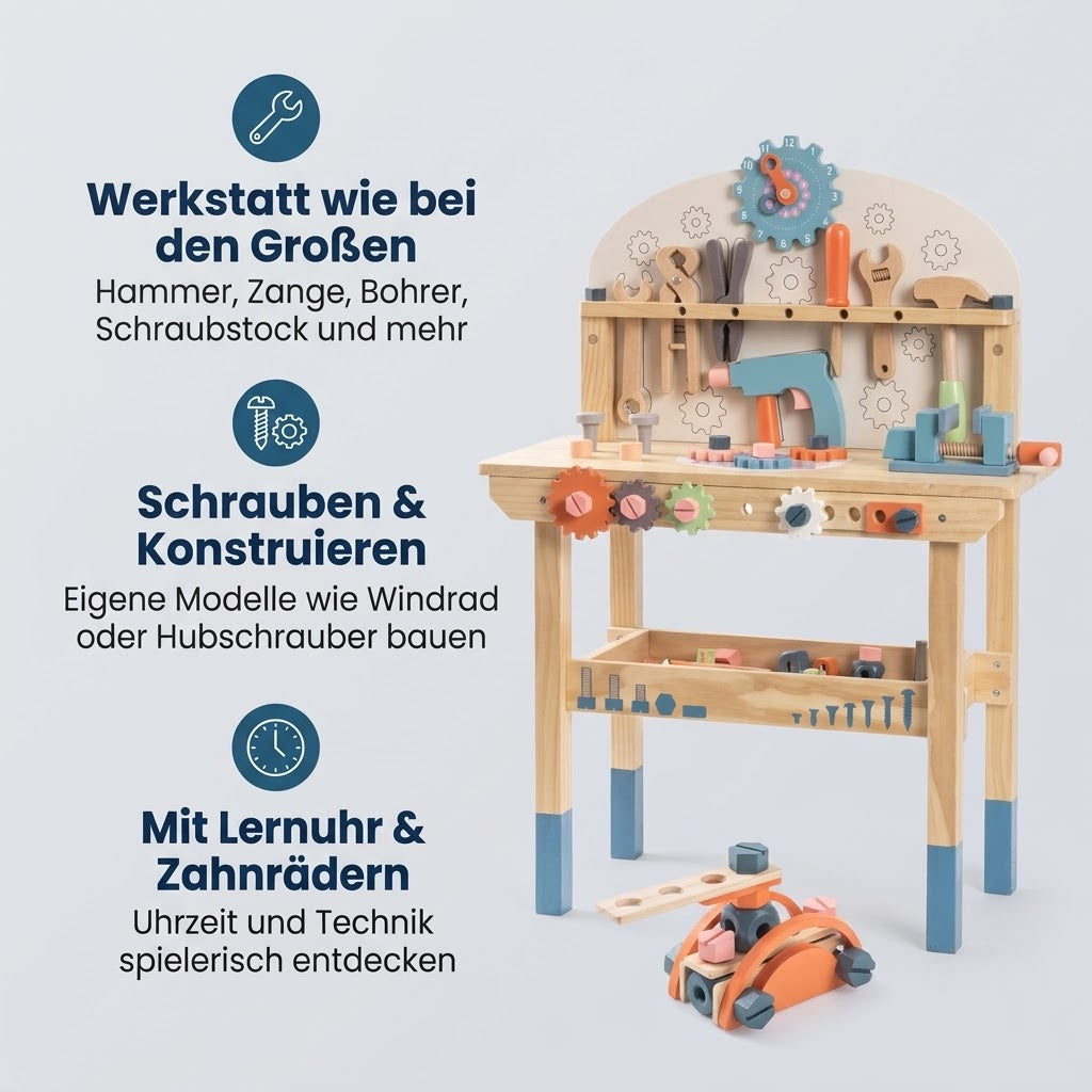 Holz-Werkbank für Kinder mit Werkzeug