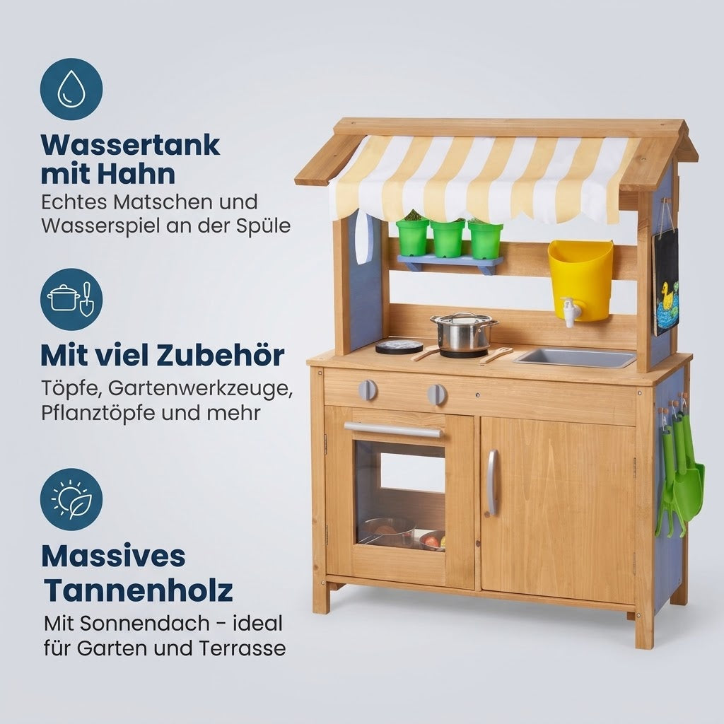 Matschküche mit Sonnendach aus Holz