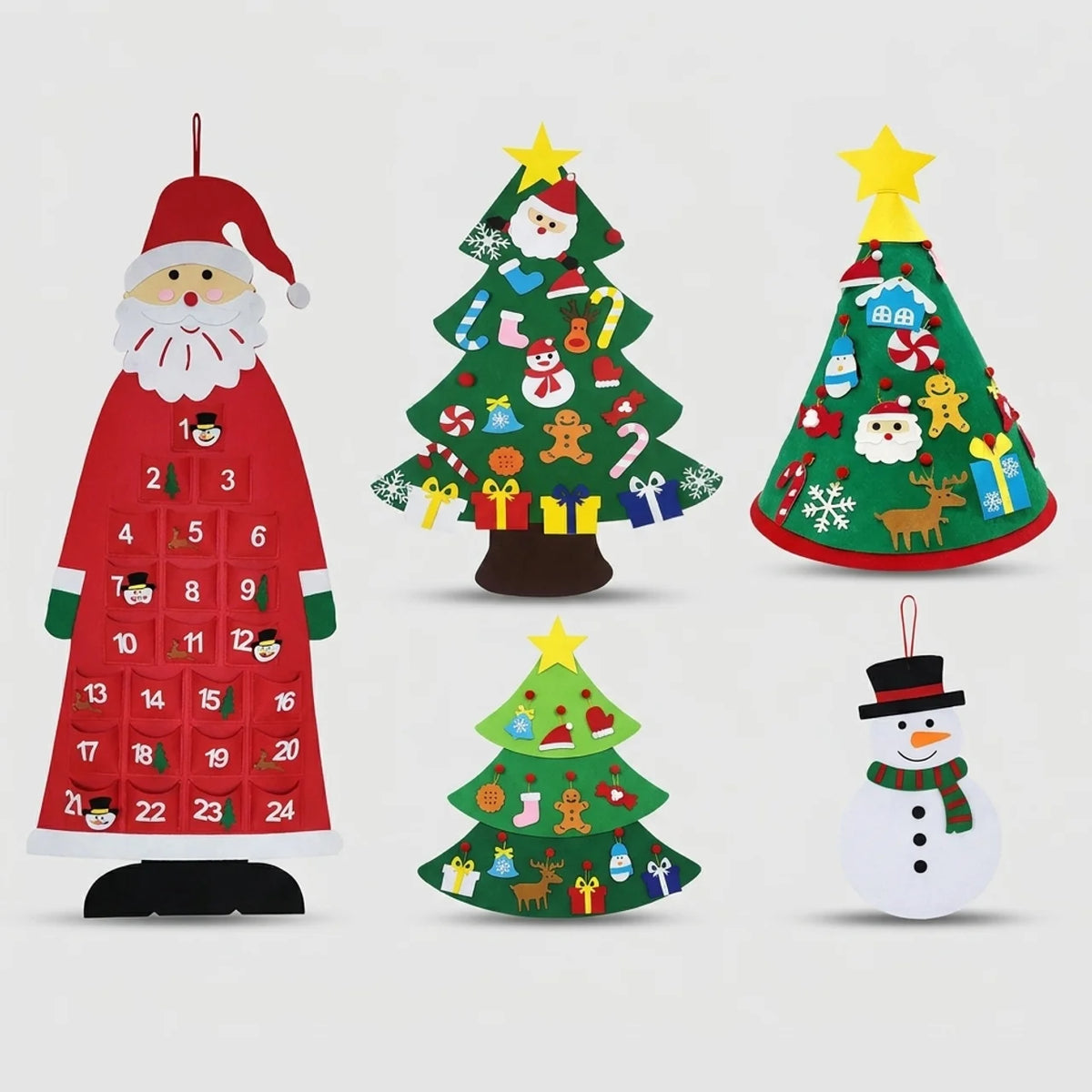 Filz-Weihnachtsbaum-Adventskalender mit Lichterkette