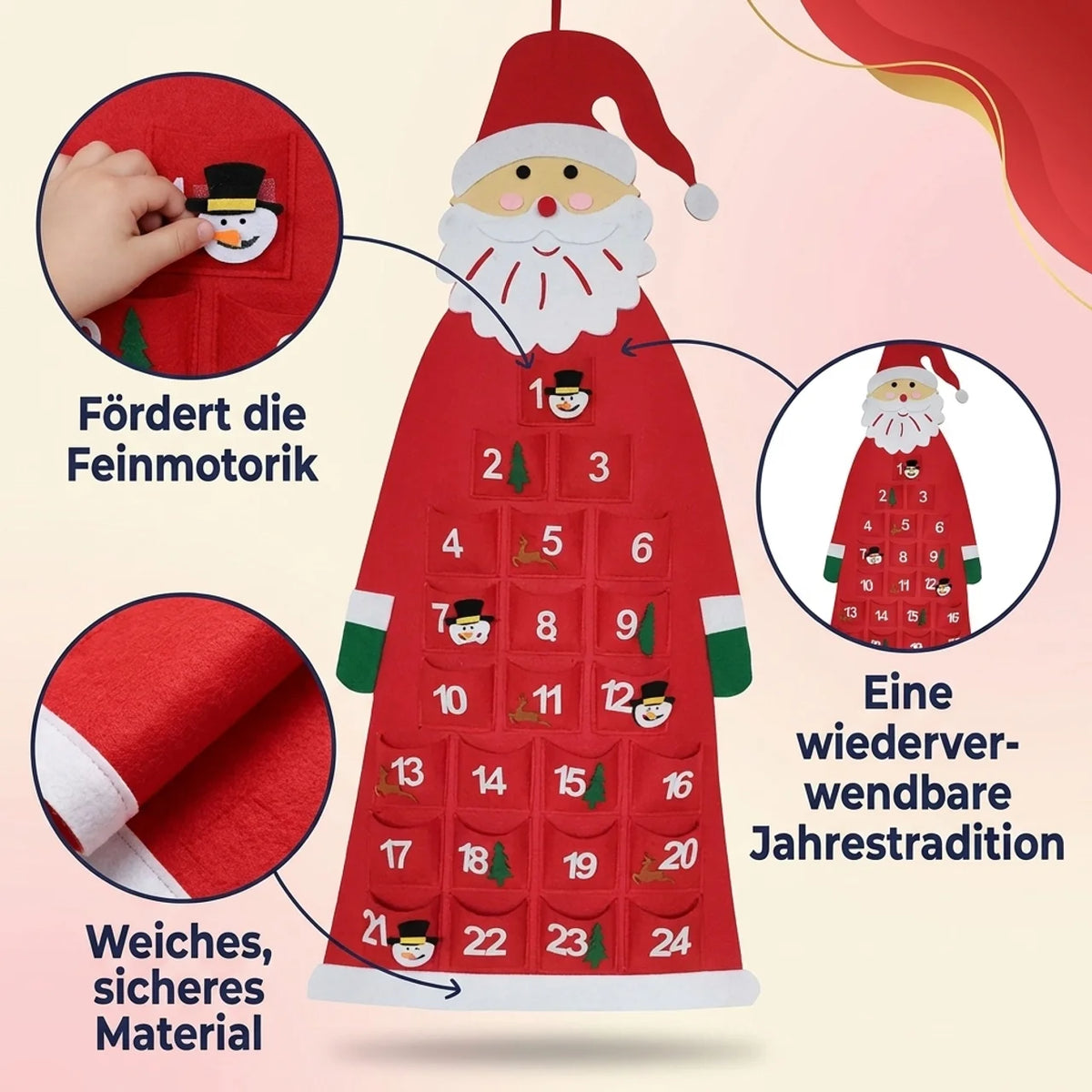 Filz-Weihnachtsbaum-Adventskalender mit Lichterkette