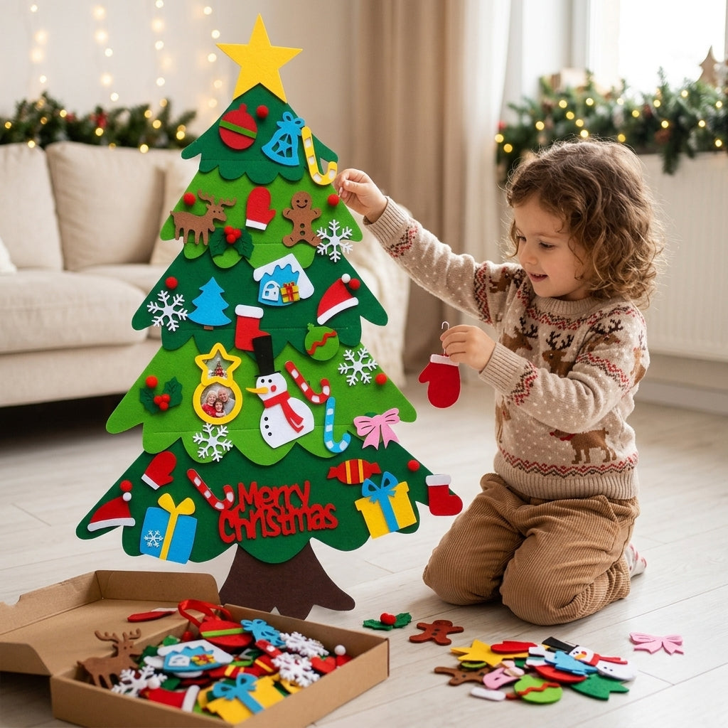 Filz-Weihnachtsbaum mit Hängeornamenten