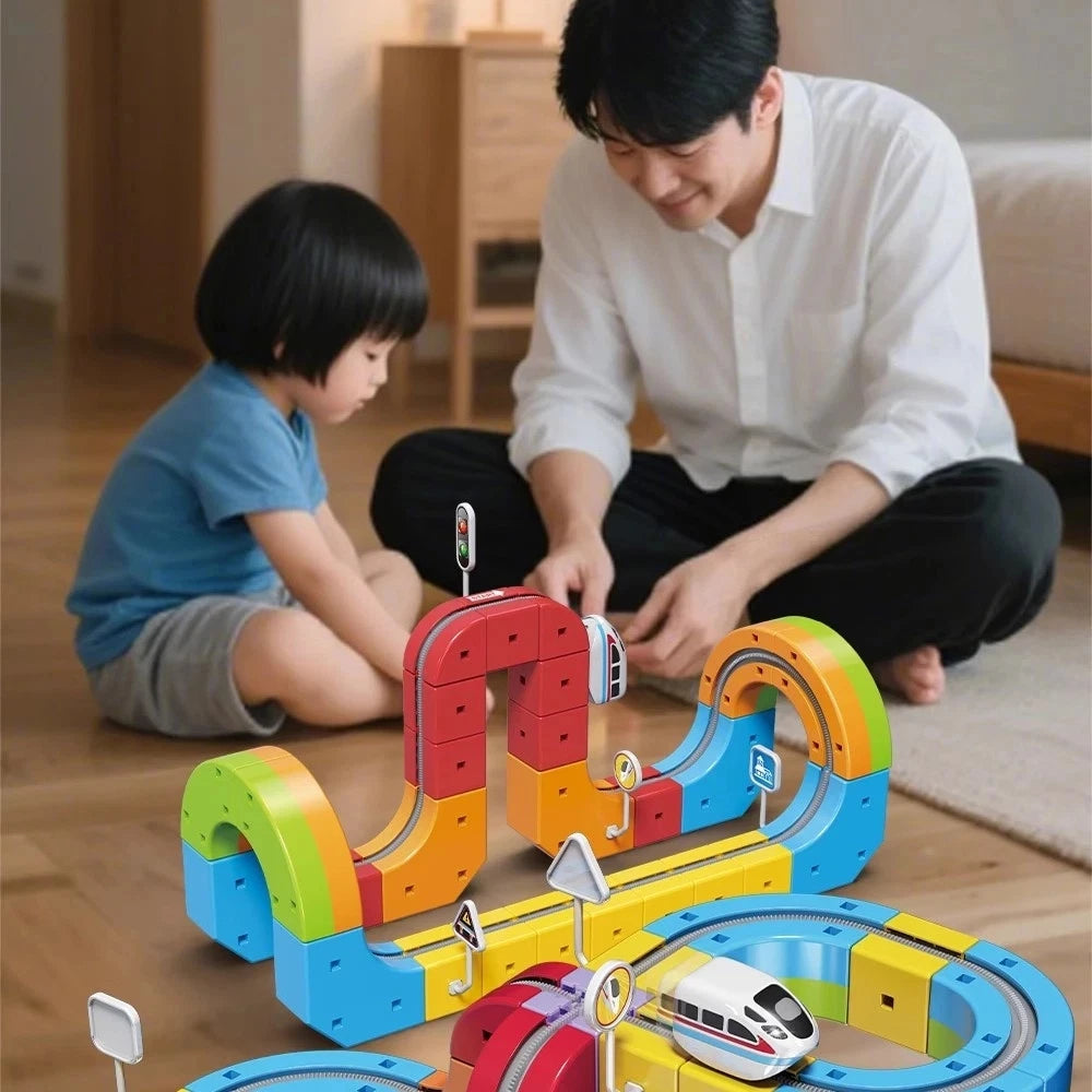 Flexible 3D-Autorennbahn mit Elektroauto