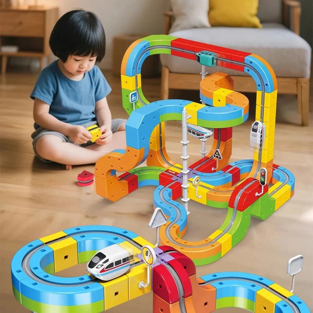 Flexible 3D-Autorennbahn mit Elektroauto