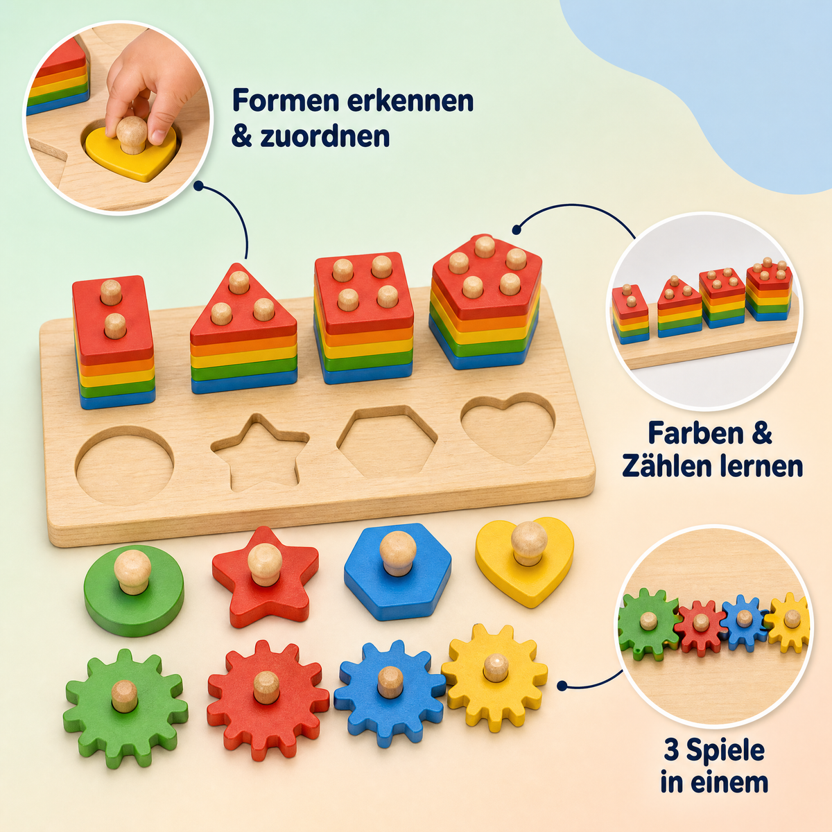 3-in-1 Holz-Geometrie-Zuordnungsspielzeug
