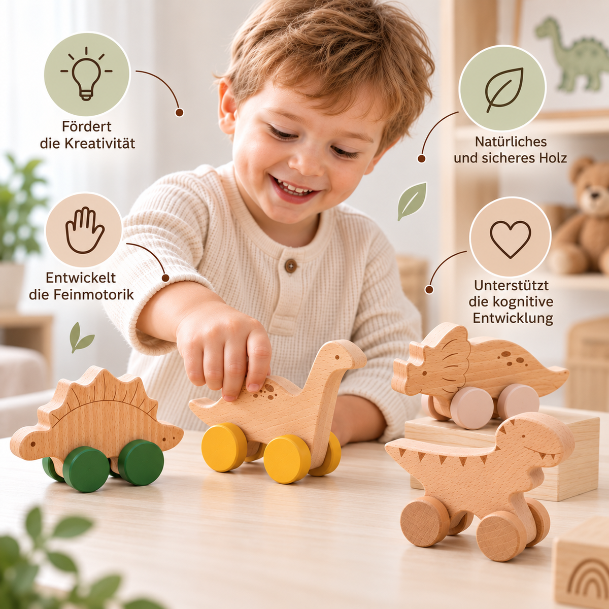Holz-Dino-Schwungrad-Spielzeug