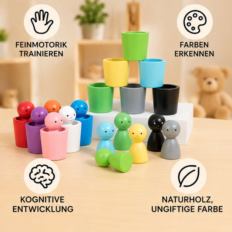 Holz-Farbsortierbecher mit Figuren
