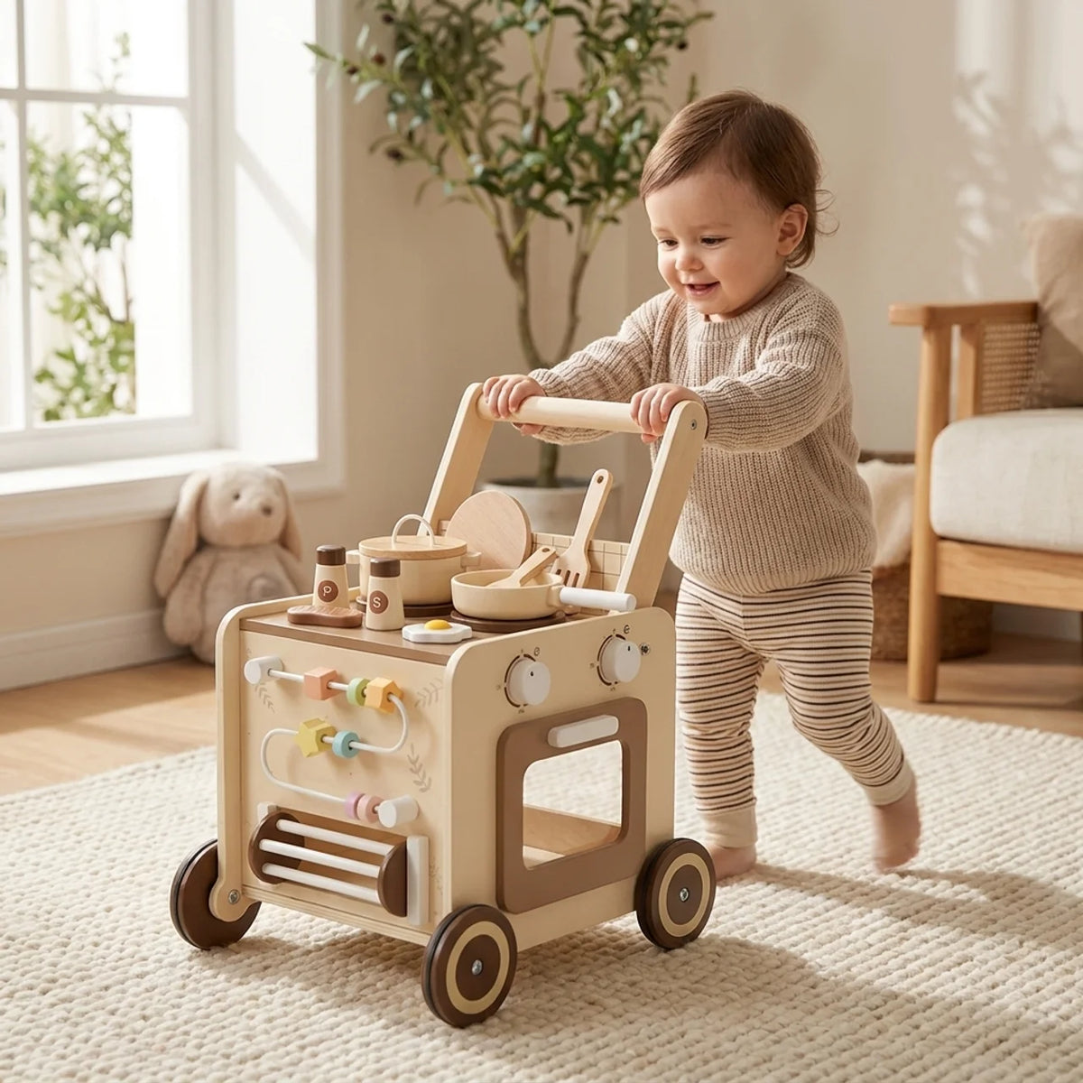 Holz-Lauflernwagen mit Perlenlabyrinth