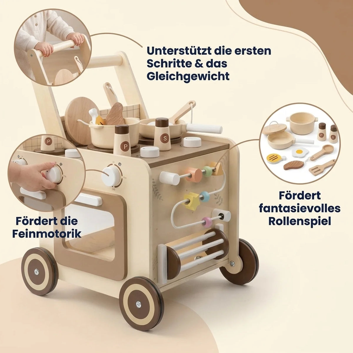 Holz-Lauflernwagen mit Perlenlabyrinth