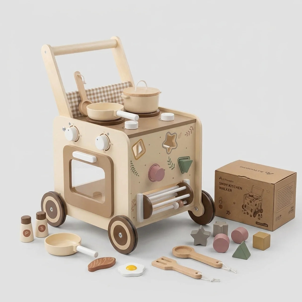 Holz-Lauflernwagen mit Perlenlabyrinth