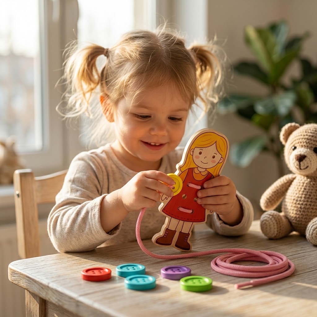 Holz-Schnür & Knöpf Übungsspielzeug