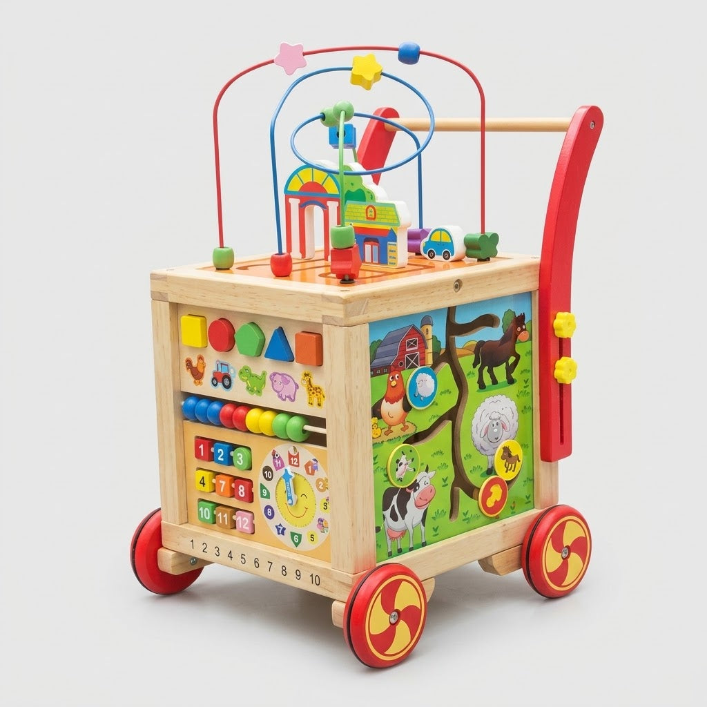Multifunktionaler Holz-Lauflernwagen