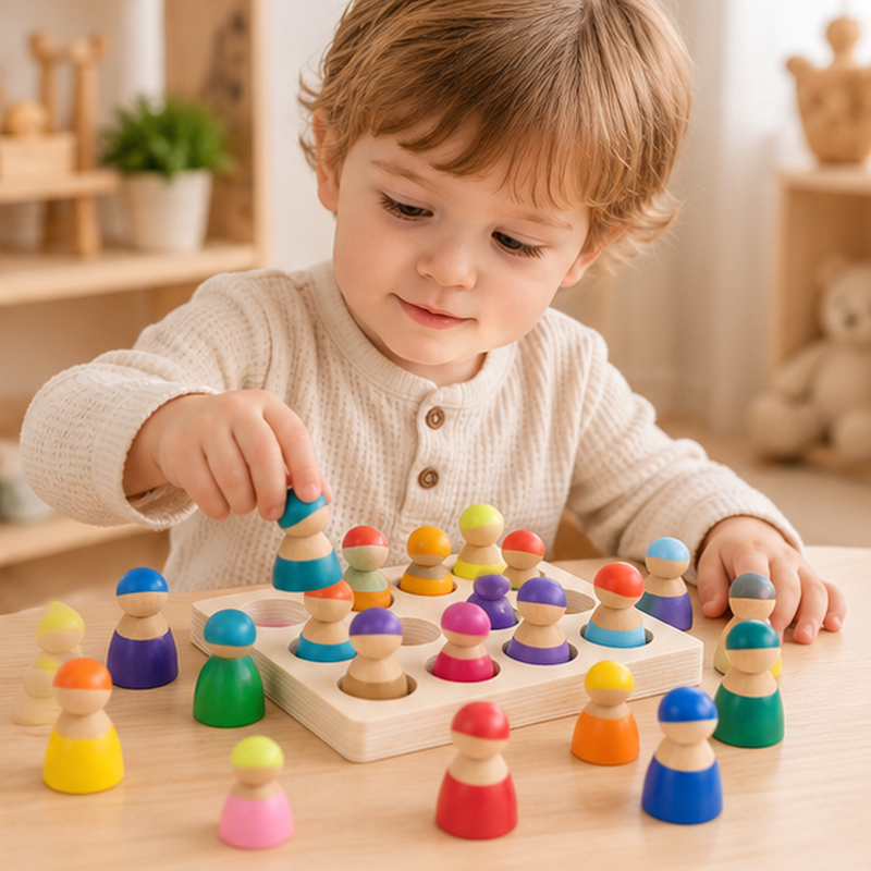 Regenbogen-Sortierspiel aus Holz