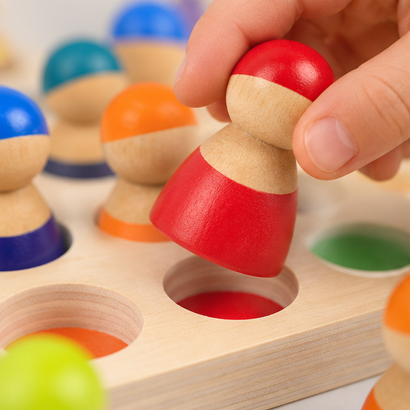 Regenbogen-Sortierspiel aus Holz