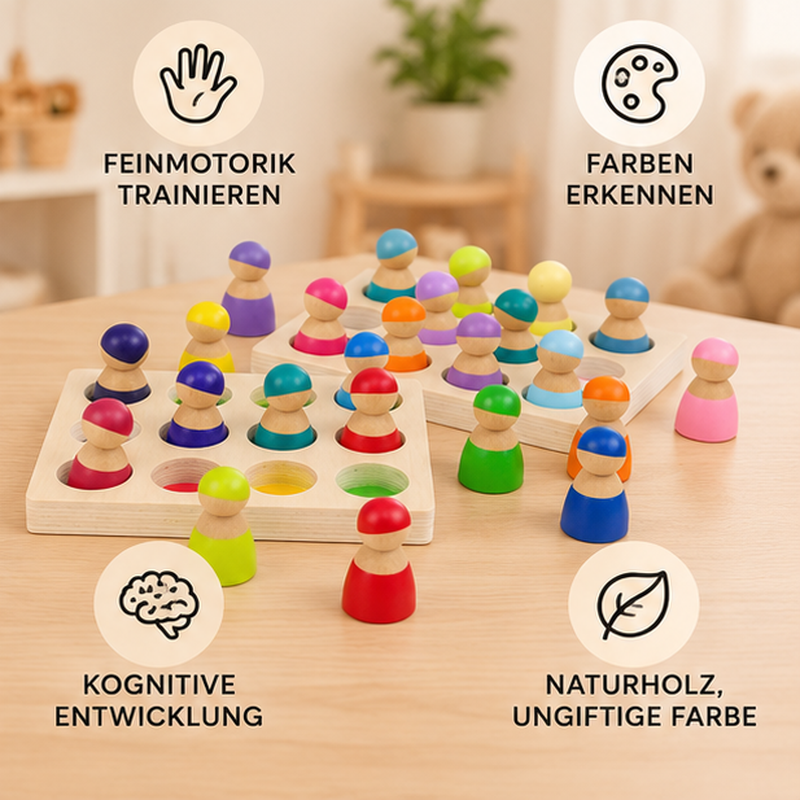 Regenbogen-Sortierspiel aus Holz
