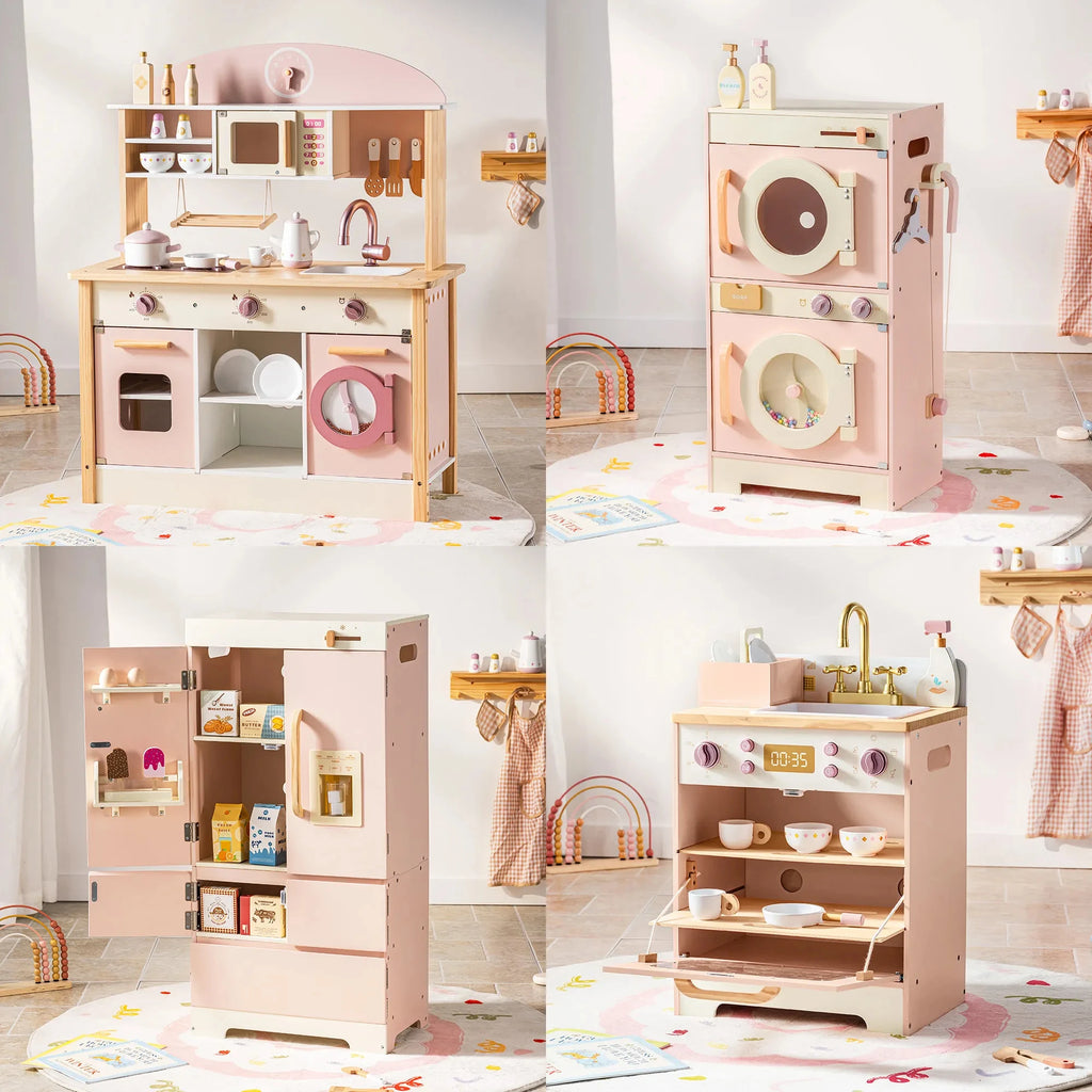 Rosa Holz-Spielküchen-Serie