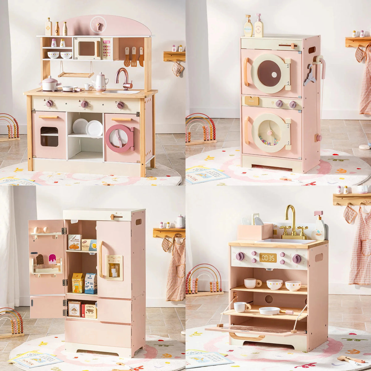Rosa Holz-Spielküchen-Serie