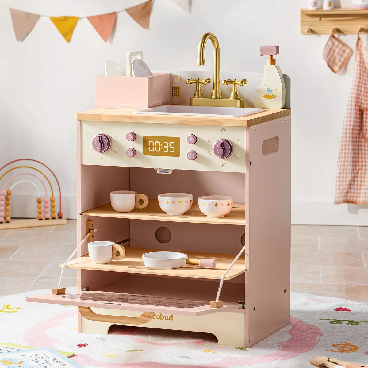 Rosa Holz-Spielküchen-Serie