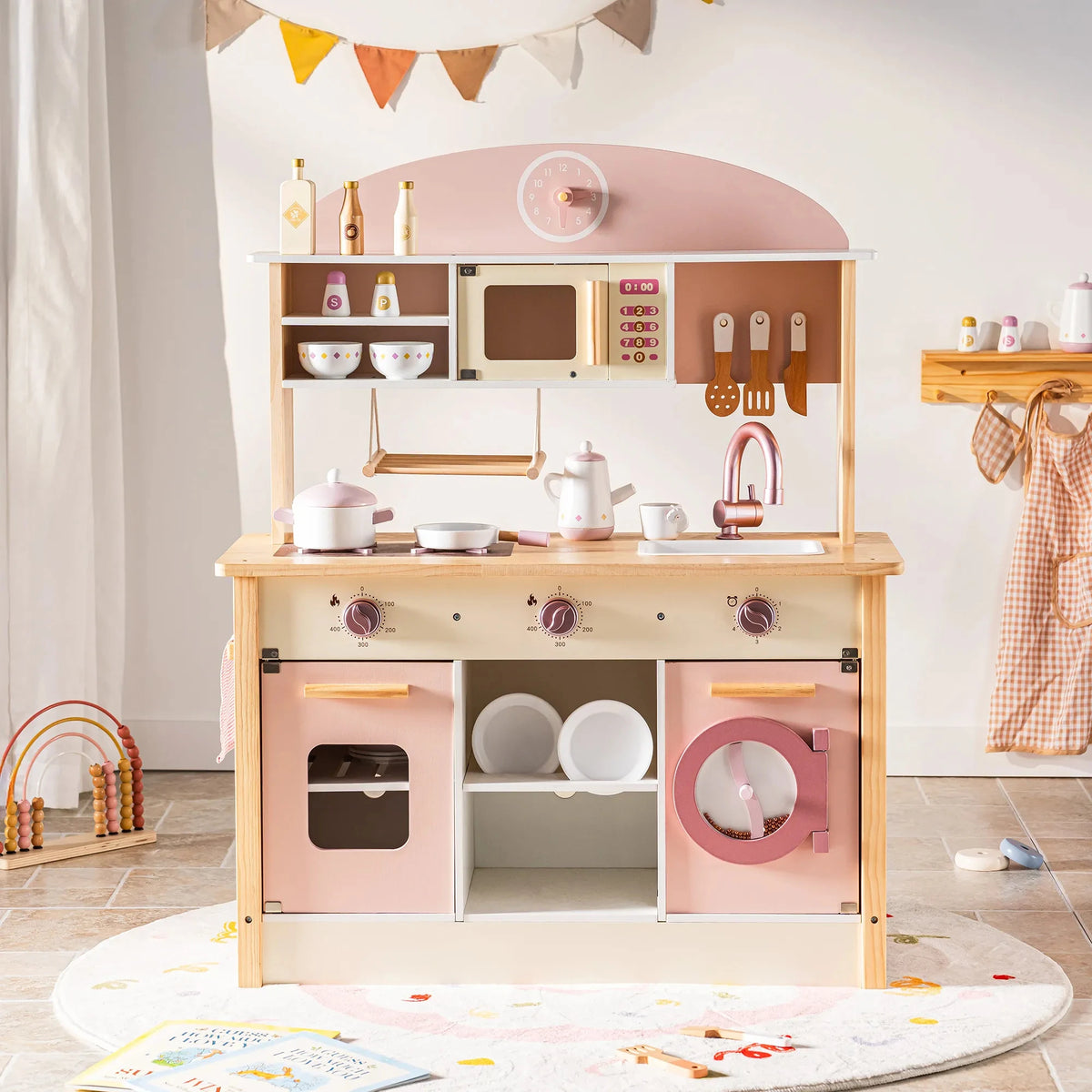 Rosa Holz-Spielküchen-Serie