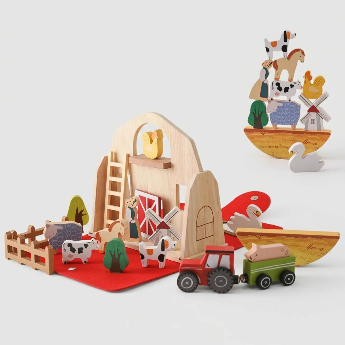 Tragbares Holz-Bauernhof-Spielset