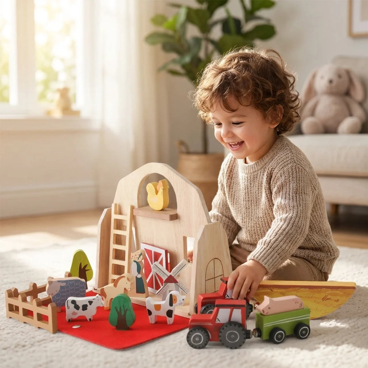 Tragbares Holz-Bauernhof-Spielset