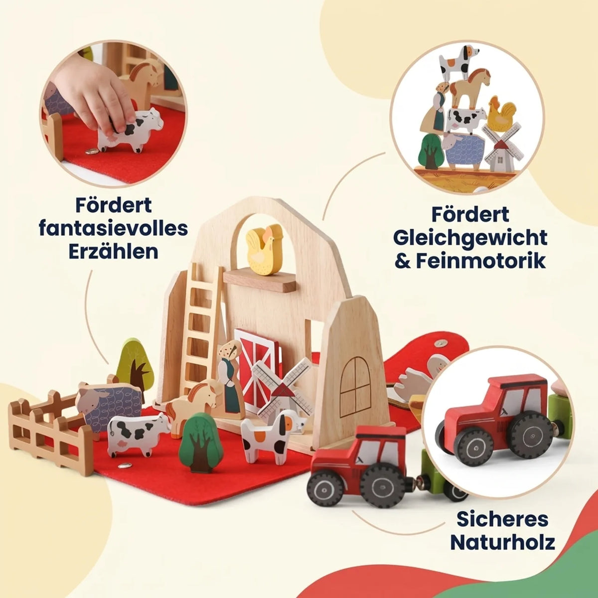 Tragbares Holz-Bauernhof-Spielset