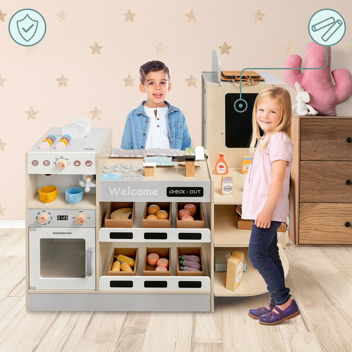 XXL Holz-Kaufladen mit Kaffeemaschine & Backofen