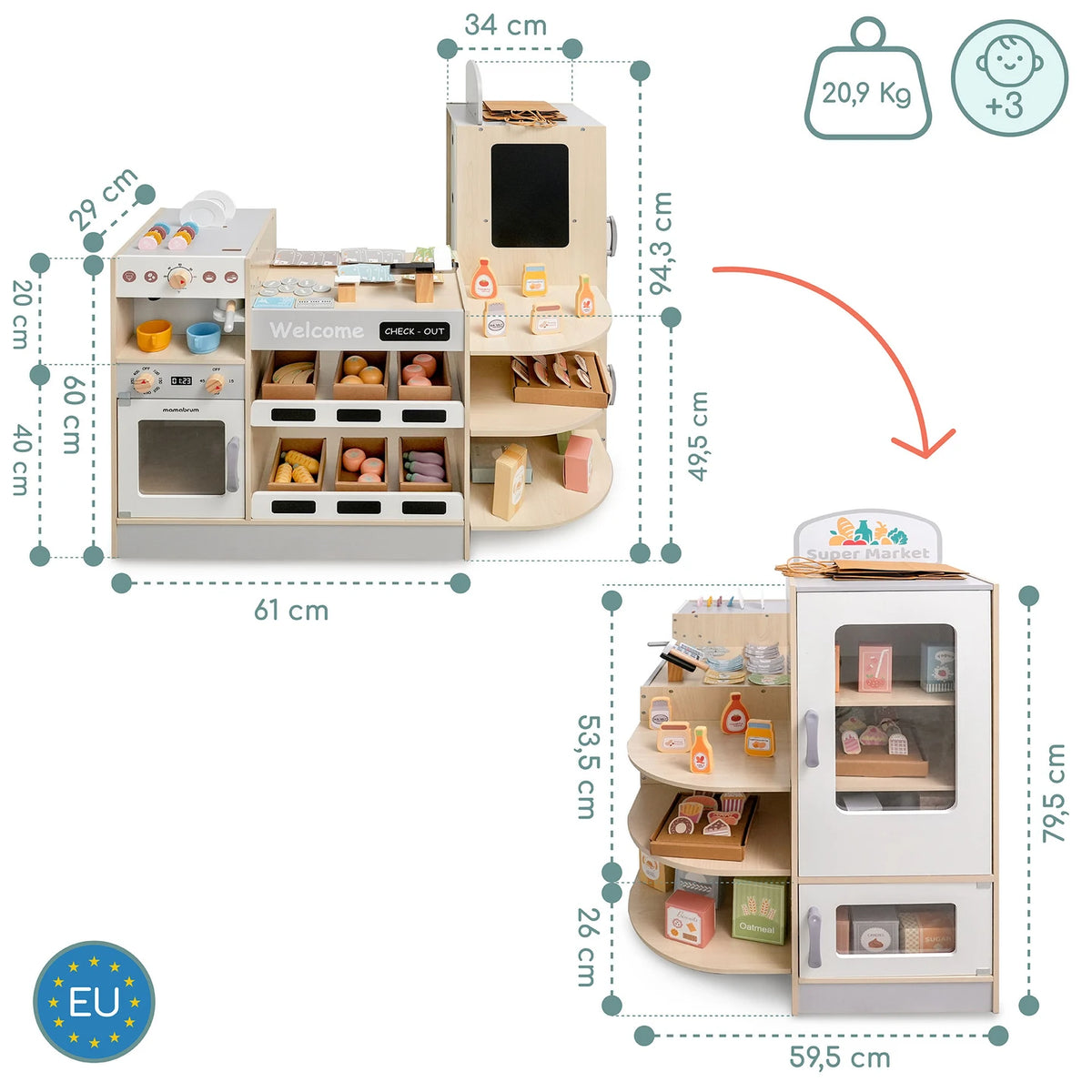 XXL Holz-Kaufladen mit Kaffeemaschine & Backofen